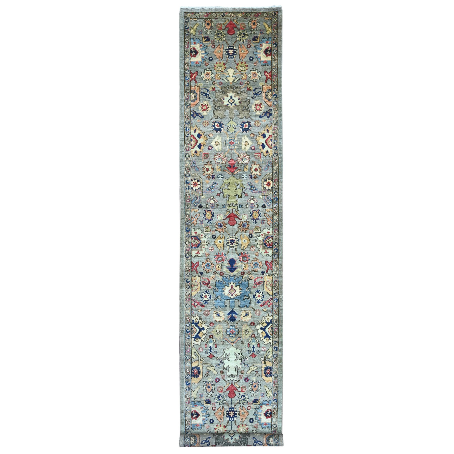 3'x17'5" Spanish Gray, Heriz All Over Design, Aryana Collection, Vegetable Dyes, Hand Knotted, Soft Pile, High Mountain Wool, Densely Woven, XL Runner, Oriental Rug 